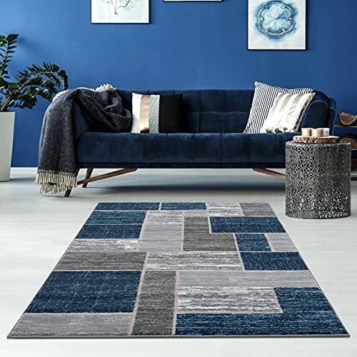 Verena Geometric 4 x 6 ft. Rectangle Area Rug&44 Blue & Gray