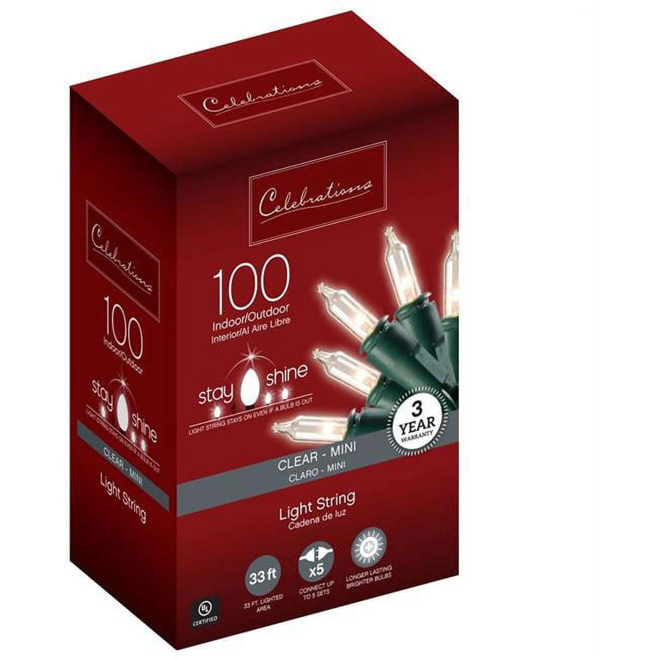 Stay Shine Incandescent Mini Clear & Warm White String Christmas Lights  100 Count