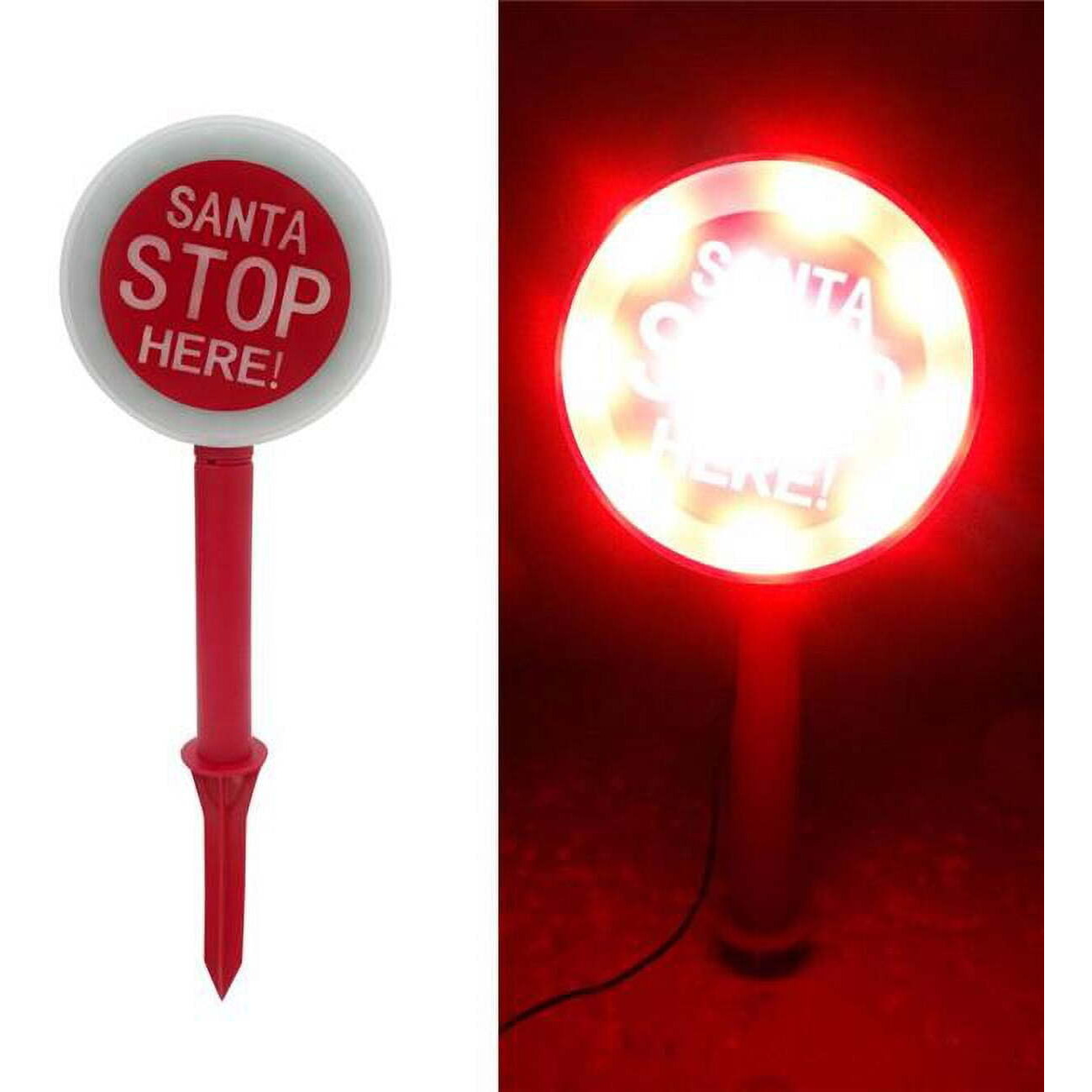 15 in. LED Santa Stop Here Sign Yard Decor&44 Red & White