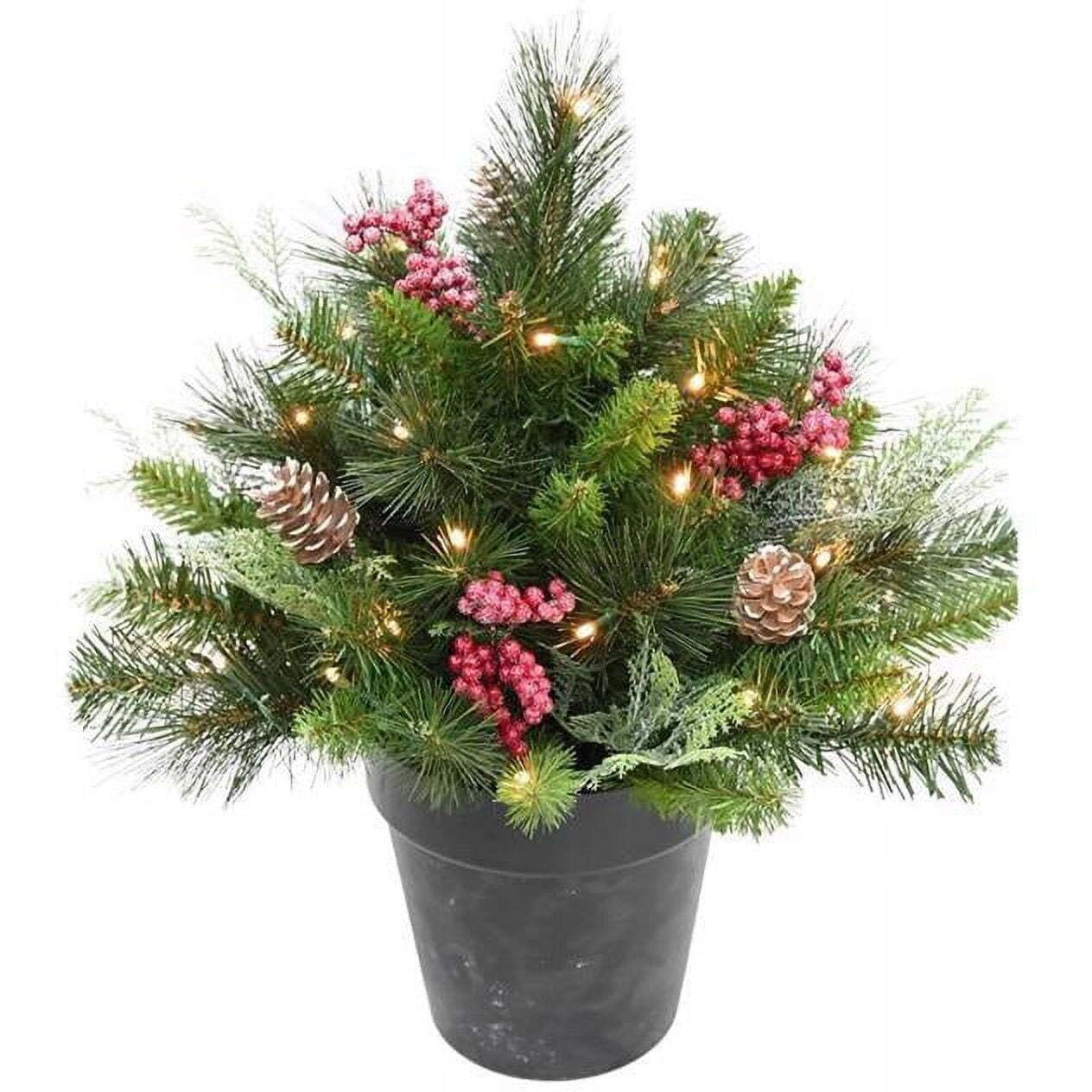 1.5 ft. Full LED Icy Mixed Pine Urn Filler Porch Bush&44 Warm White - 35 Count