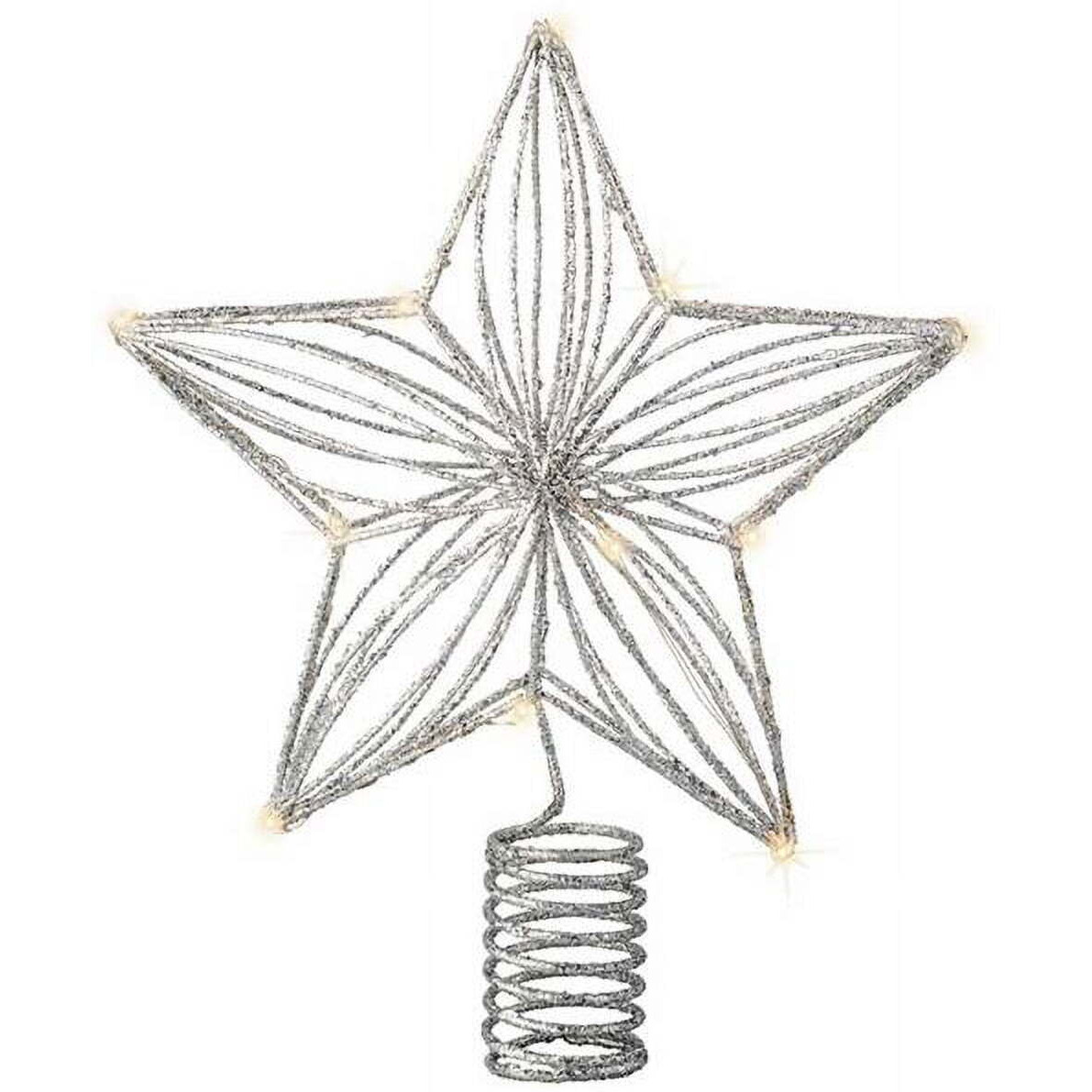 Silver Metal Star Battery Operated Warm White Micro LED Tree Topper