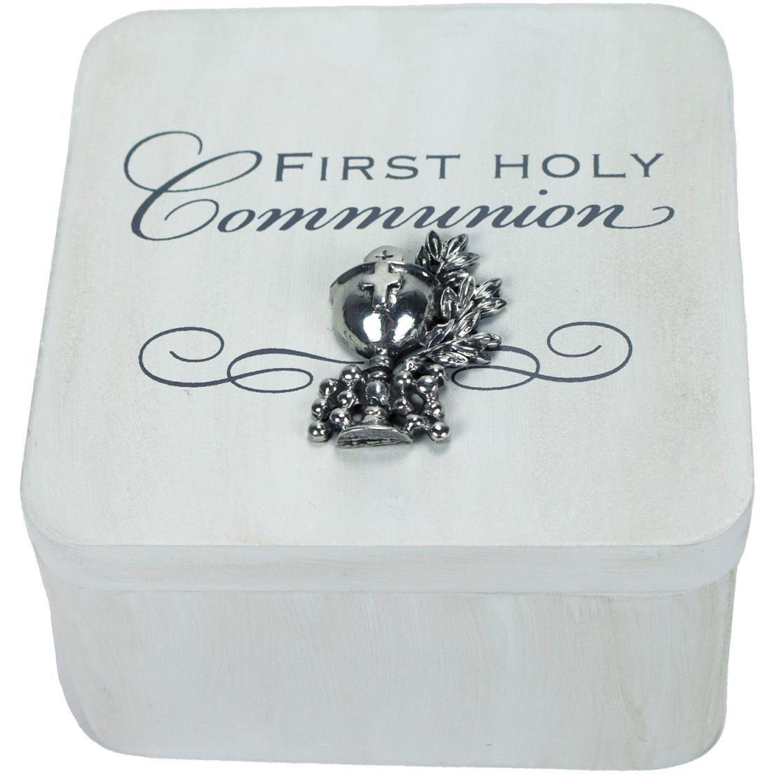4 x 4 x 2 in. First Holy Communion Keepsake Box - White