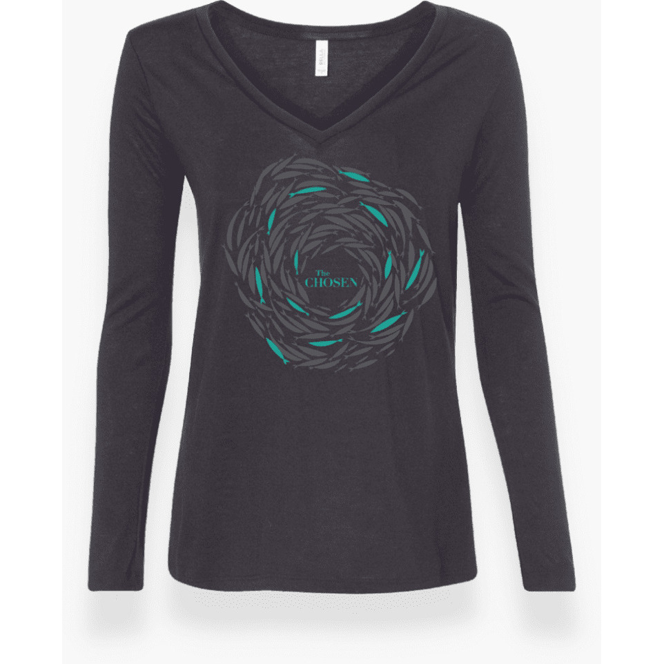 Womens Against The Current- Long Sleeve V-Neck T-Shirt&44 Black Heather - Small