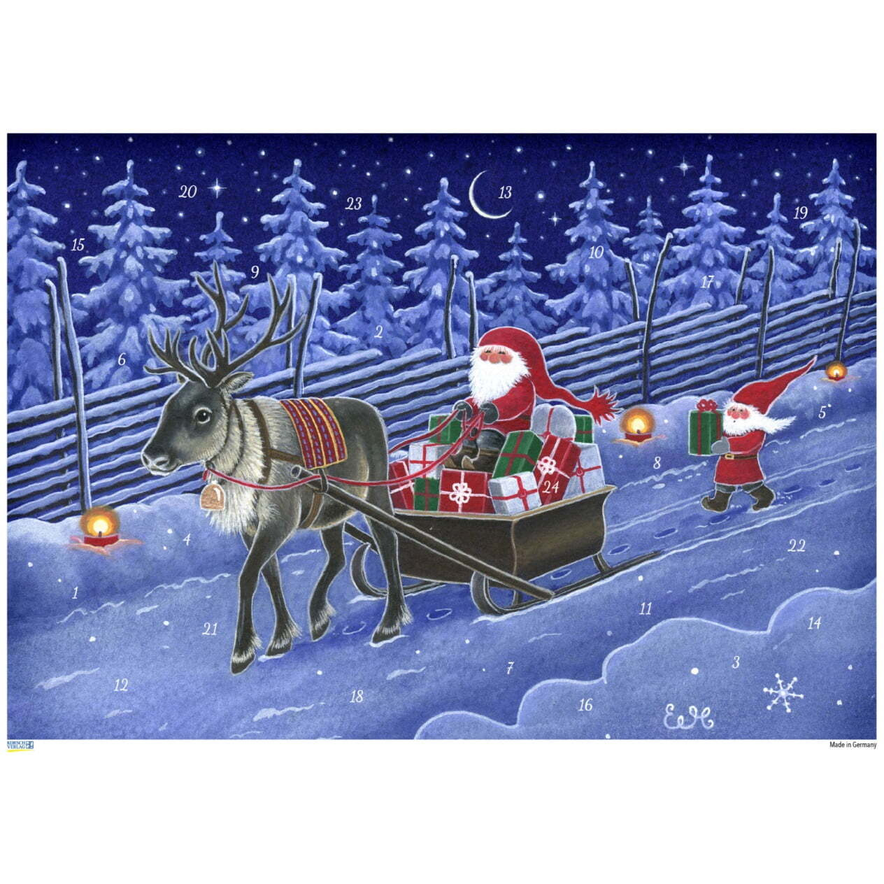 Korsch Advent Calender - Tomte in Sleigh - 10.5 x 12 x 1 in.