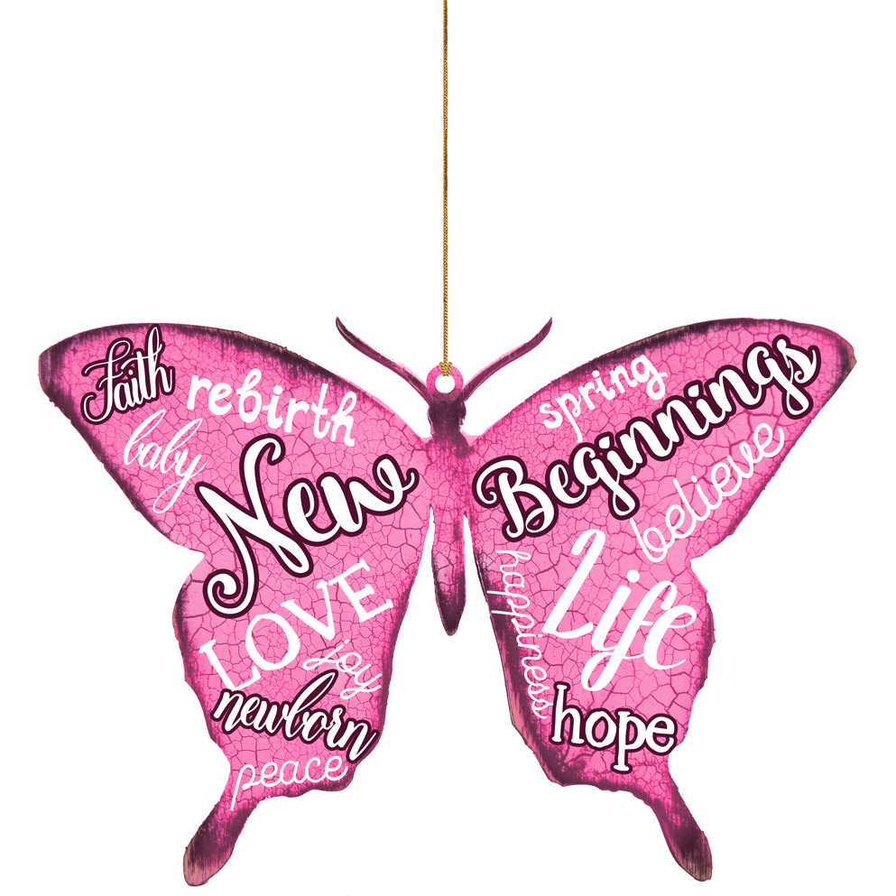 Spring Butterfly Rustic Wooden Ornament