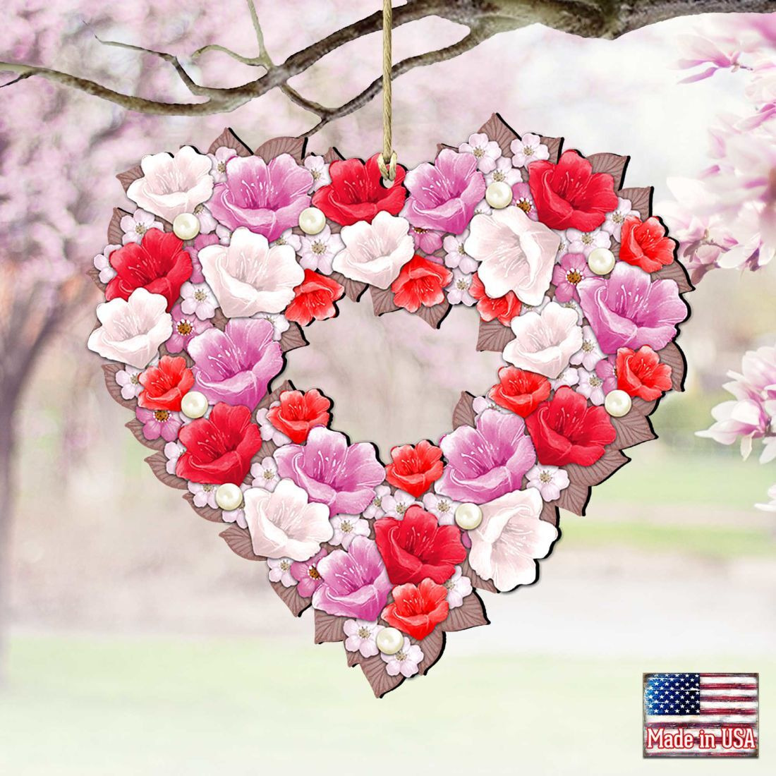 12 x 9 in. Happy Mothers Day Flower Heart Holiday Outdoor Decor Large Ornaments
