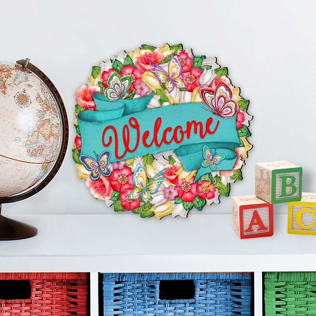 12 x 9 in. Flowers Welcome Wreath Easter Outdoor Decor Large Ornaments