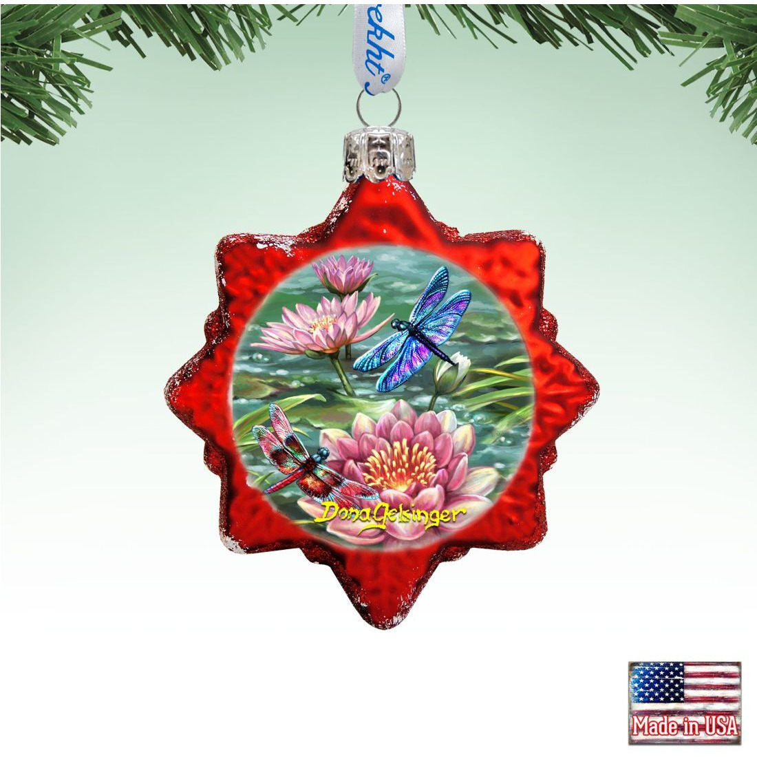 3 x 2 in. Dragonflies & Water Lilies Mercury Glass Ornaments