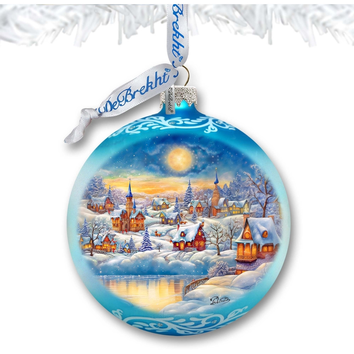 3 x 3.5 in. Magic Winter Village Ball Glass Ornament Christmas Santa Snowman Decor