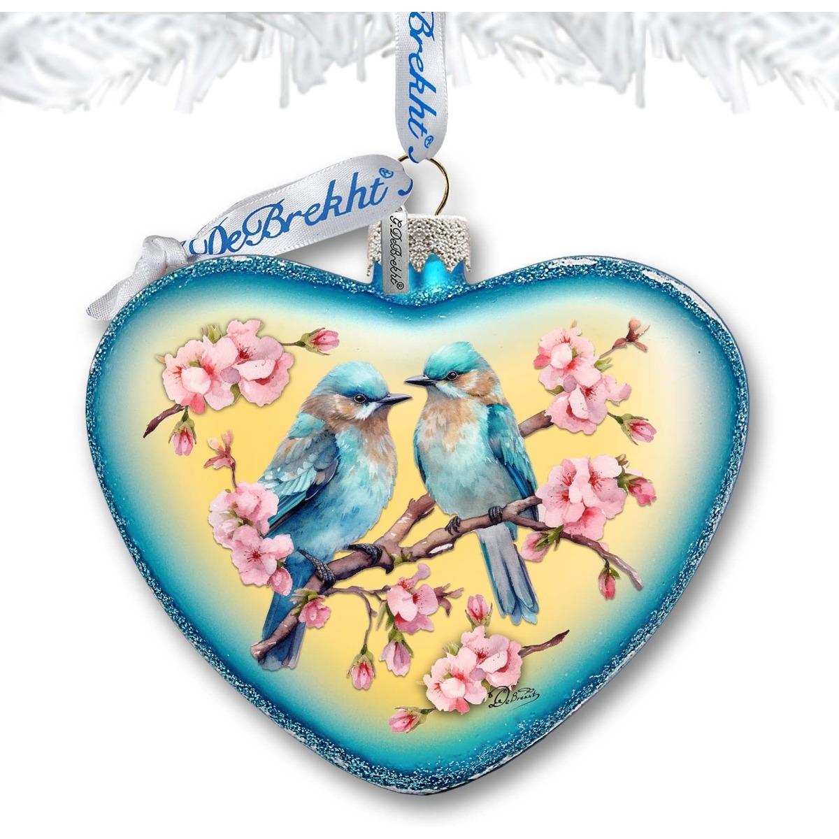 3 x 3.5 in. Blooming Love Heart Glass Ornament Christmas Decor