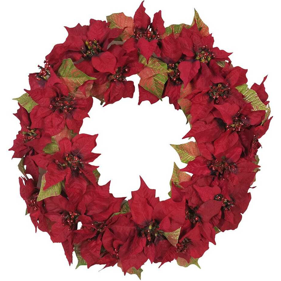 24 in. Unlit Poinsettia Wreath