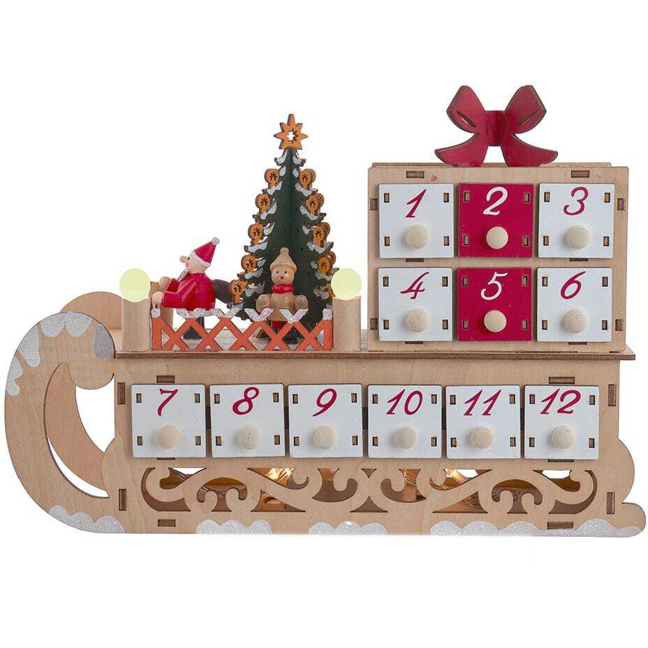 8.30 in. Battery Operated 6-Light LED Santa Sleigh with Advent Calendar