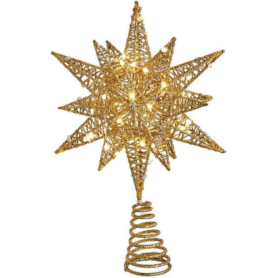 11 in. Pre-Lit Twinkling LED 60-Light Gold Starburst Tree Topper