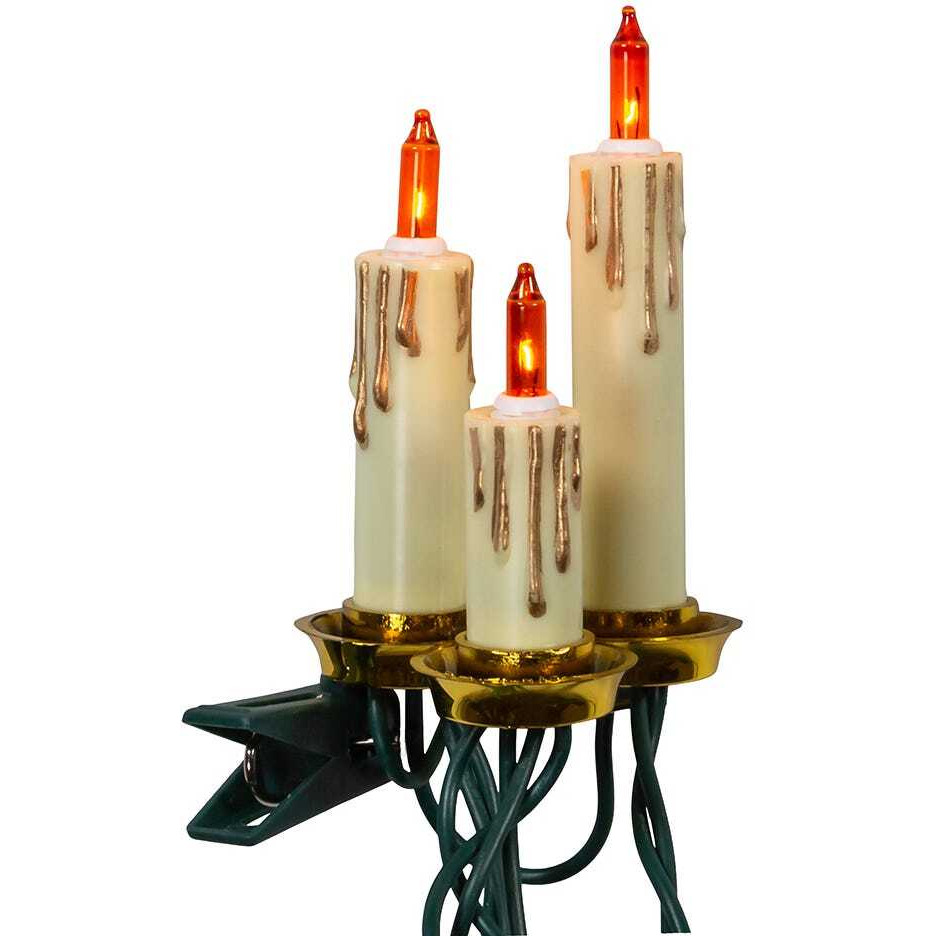 UL 15-Light White Triple Candle Extended Light Set with Ivory Candle Shaft&44 Gold Dripping Wax & Amber Bulbs