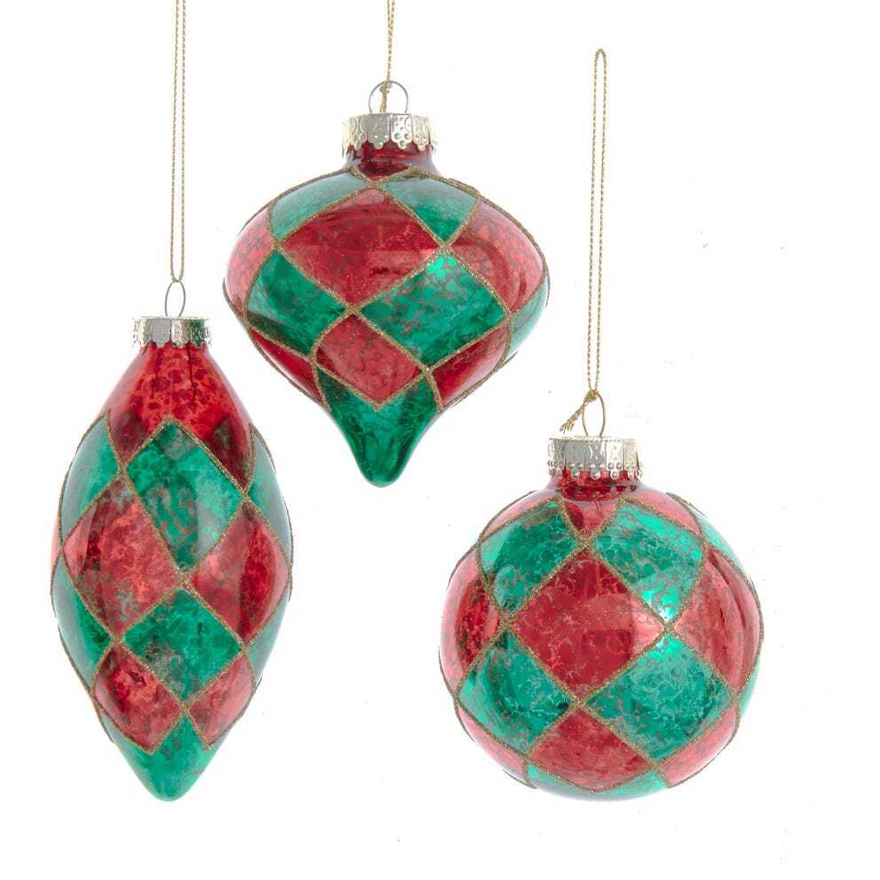 80 mm Green & Red Ball&44 Onion Teardrop Ornament Set - 3 Piece