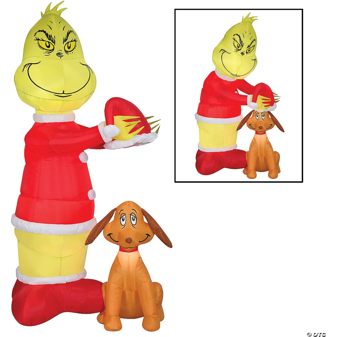 35 in. Airblown Animated Grinch Putting Santa Hat on Max Inflatable Christmas Outdoor Yard Decor