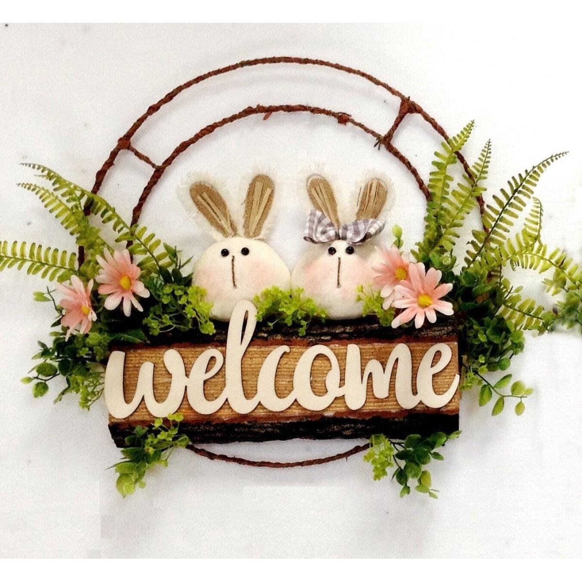 AI-FL7024-Q02 Welcome Bunnies in Spring Greenery Wreath&44 Multi Color - Set of 2