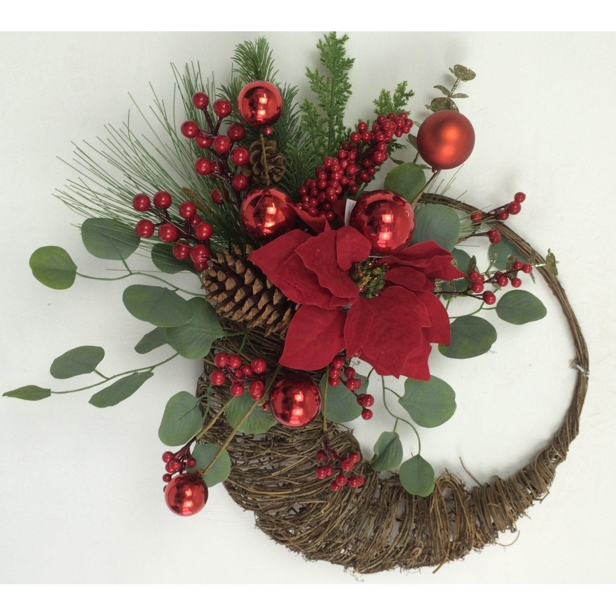 AI-FL7085-Q02 Horn of Plenty with Christmas Decor Wreath&44 Green&44 Red & Brown - Set of 2