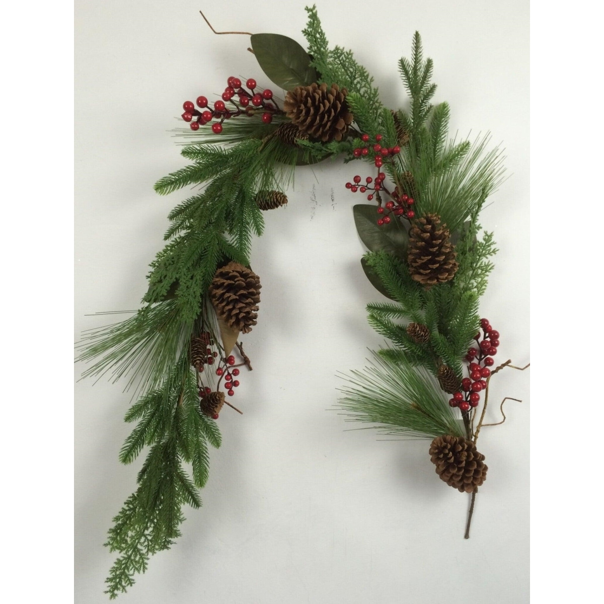 AI-FL7091-Q06 Pine Needles & Cones with Leaves & Berries Garland&44 Brown&44 Red & Green - Set of 6
