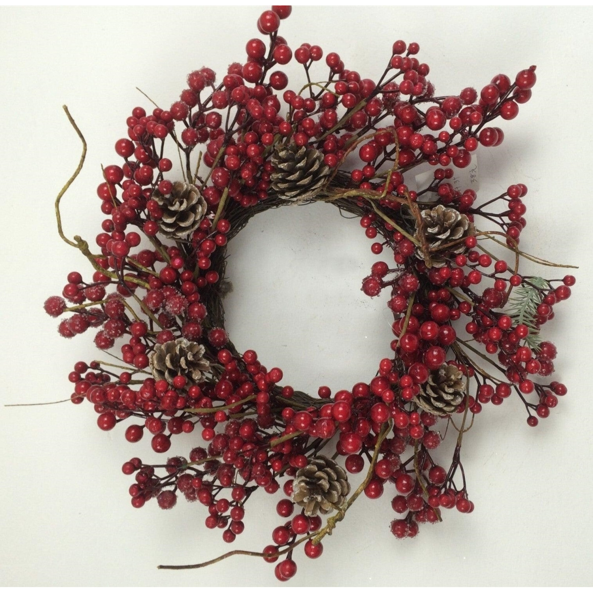 AI-FL7060-Q04 Holly Red Berries & Brown Pinecones Wreath&44 Red & Brown - Set of 4