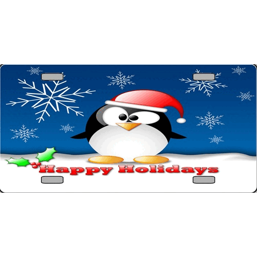 Happy Holidays Penguin Full Color License Plates