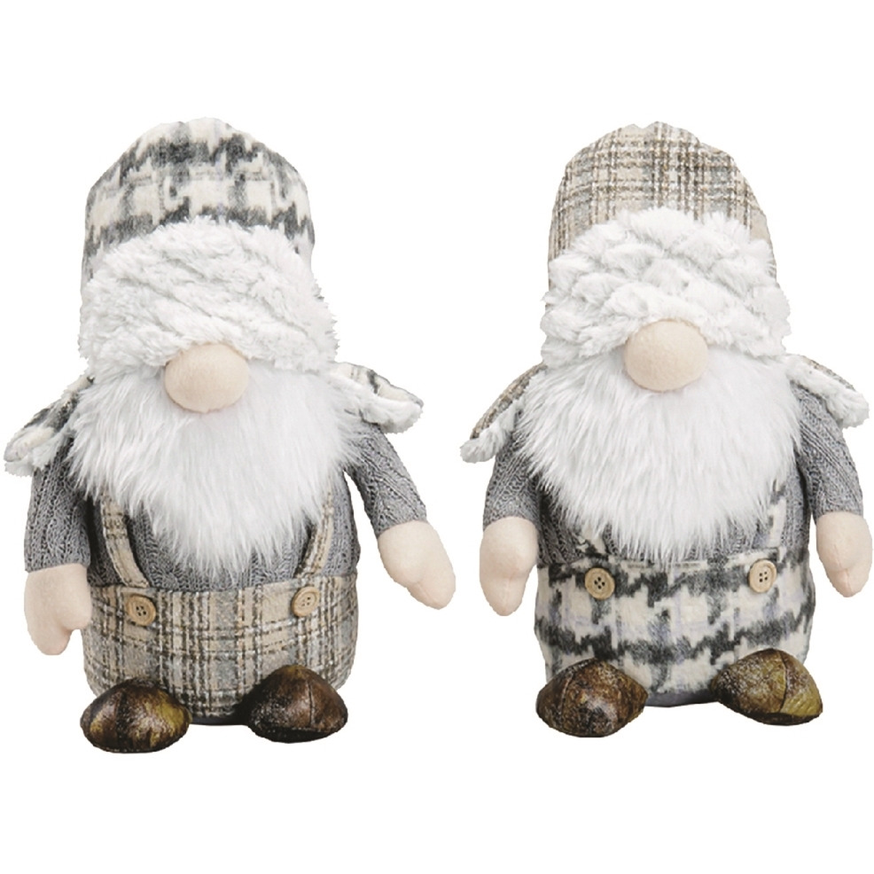 11 in. Gray Plaid Gnomes - Set of 2