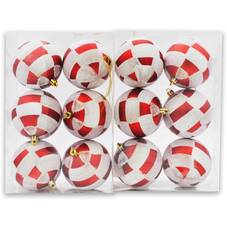 4 in. Ball Ornament with Plaid Design&44 Red & White