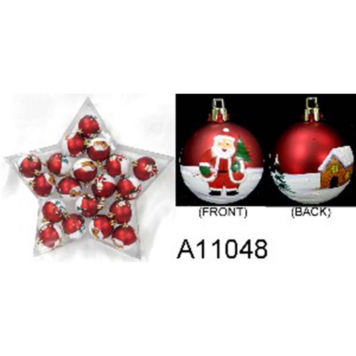 Plastic Ball with Santa Claus & Iridescent Glitter&44 Matte Red - 20 Piece