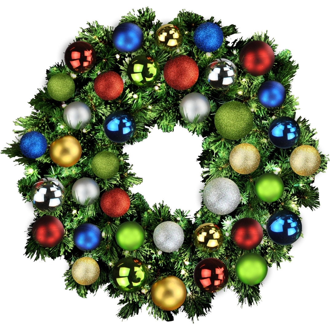 3 ft. Blended Pine Decorated with The Royal Ornament Collection Pre-Lit LEDs Wreath&44 Warm White