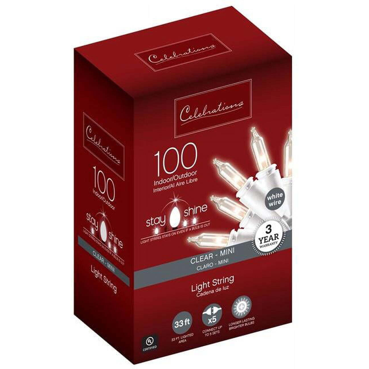 Celebrations  Incandescent Stay Shine Mini Clear & Warm White String Christmas Lights  100 Count