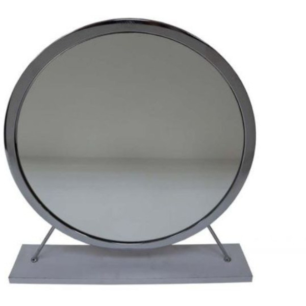 19" Faux Fur, Mirror, White & Chrome Finish Round Makeup Shaving Tabletop Mirror