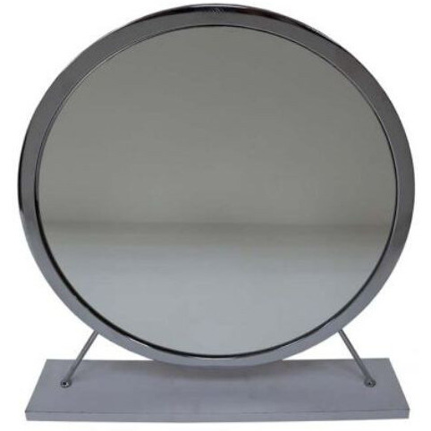 19" Faux Fur, Mirror, White & Chrome Finish Round Makeup Shaving Tabletop Mirror