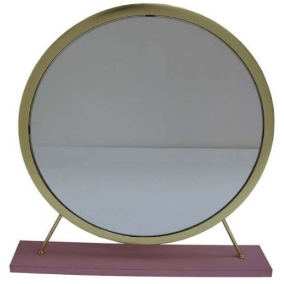 19" Faux Fur, Mirror, Pink & Gold Finish Round Makeup Shaving Tabletop Mirror