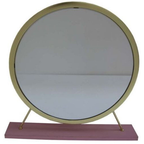 19" Faux Fur, Mirror, Pink & Gold Finish Round Makeup Shaving Tabletop Mirror