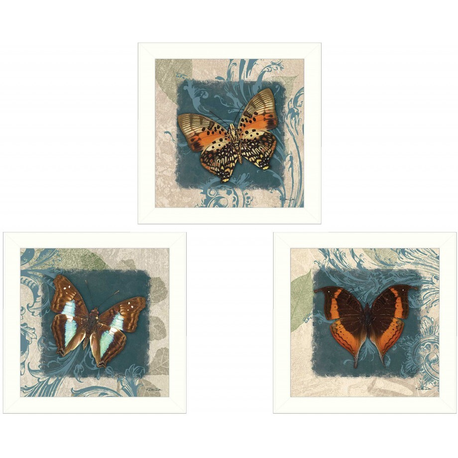 Set Of Three Butterflies White Framed Print Wall Art