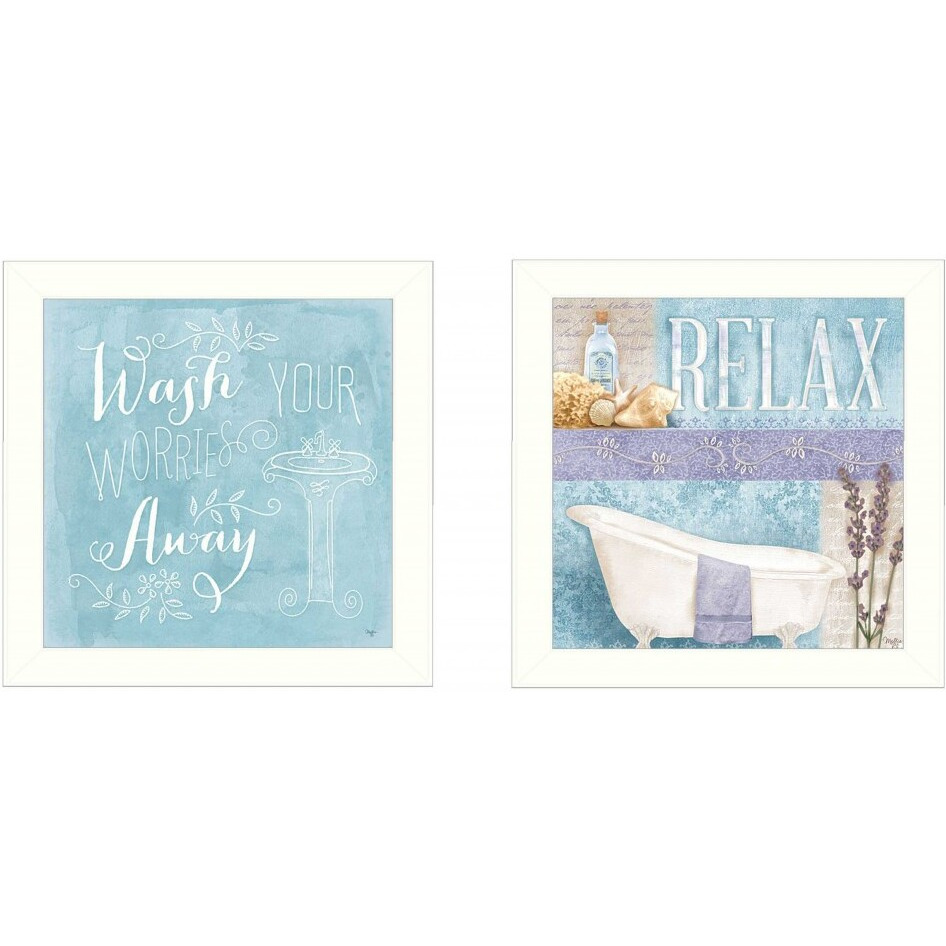 Set Of Two Wash White Framed Print Bathroom Wall Art