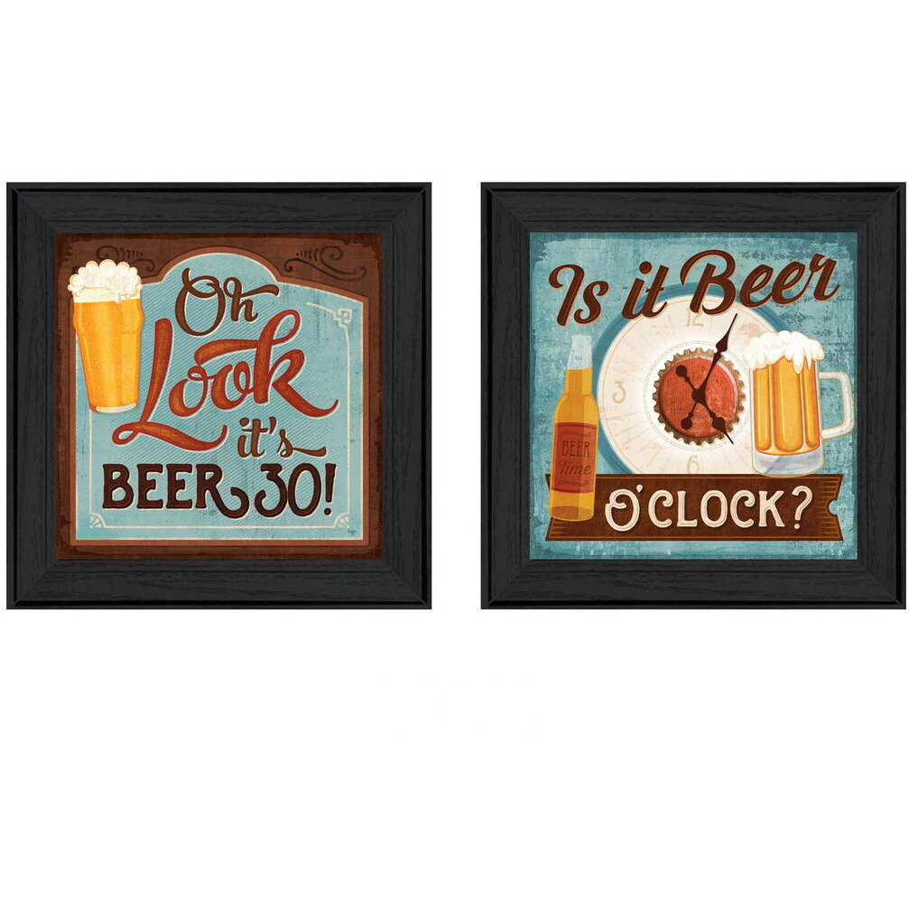 Set Of Two Beer Oclock Black Framed Print Wall Art