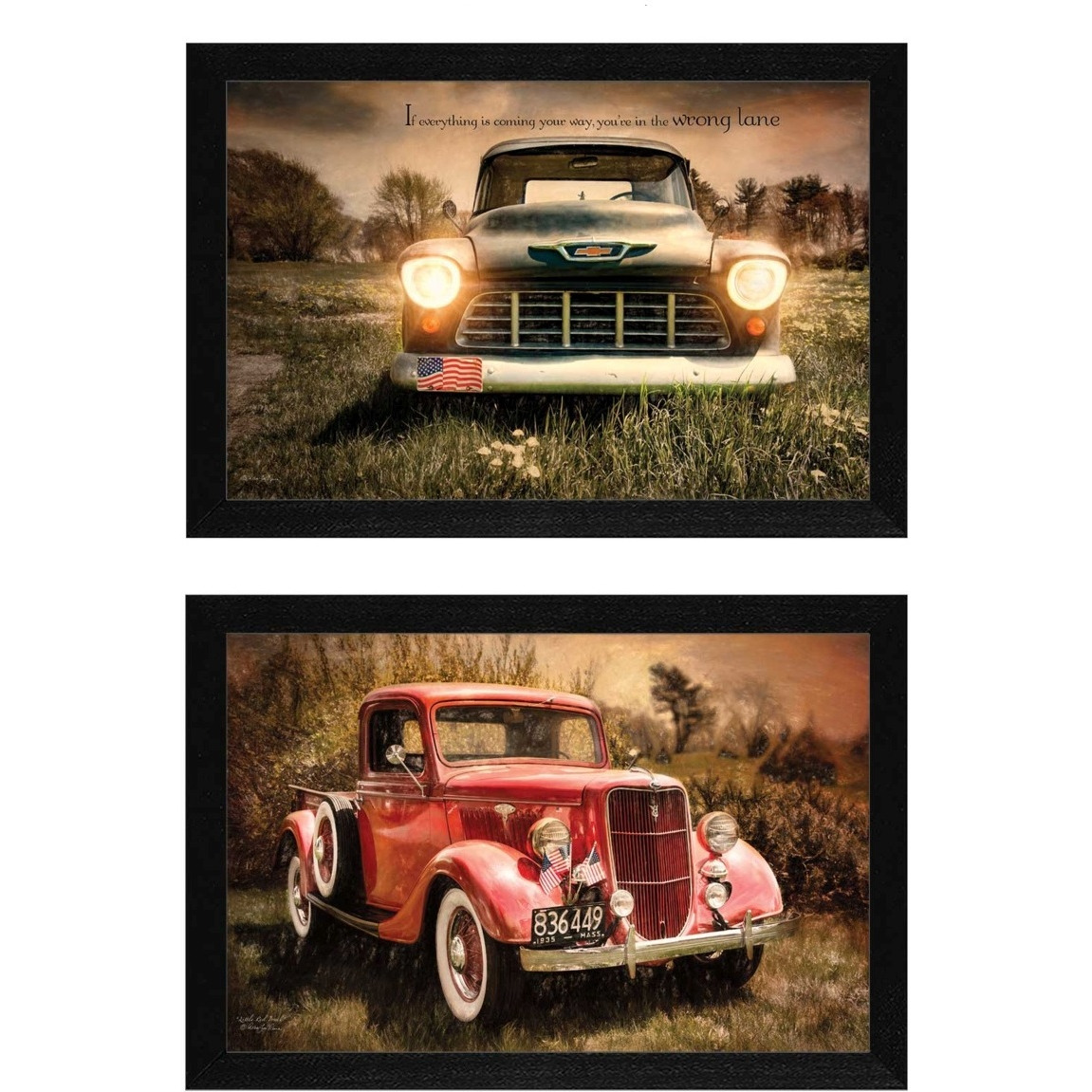 Set Of Two Vintage Trucks Black Framed Print Wall Art