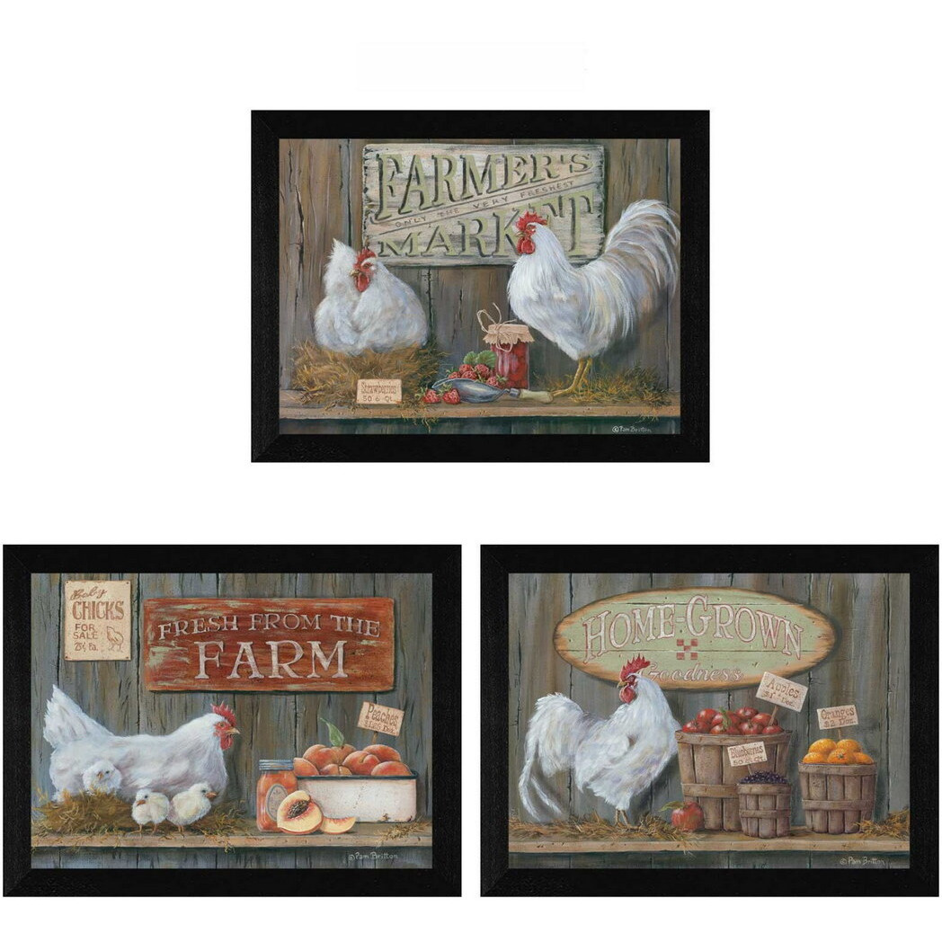 Set Of Three Farmers Market Black Framed Print Wall Art