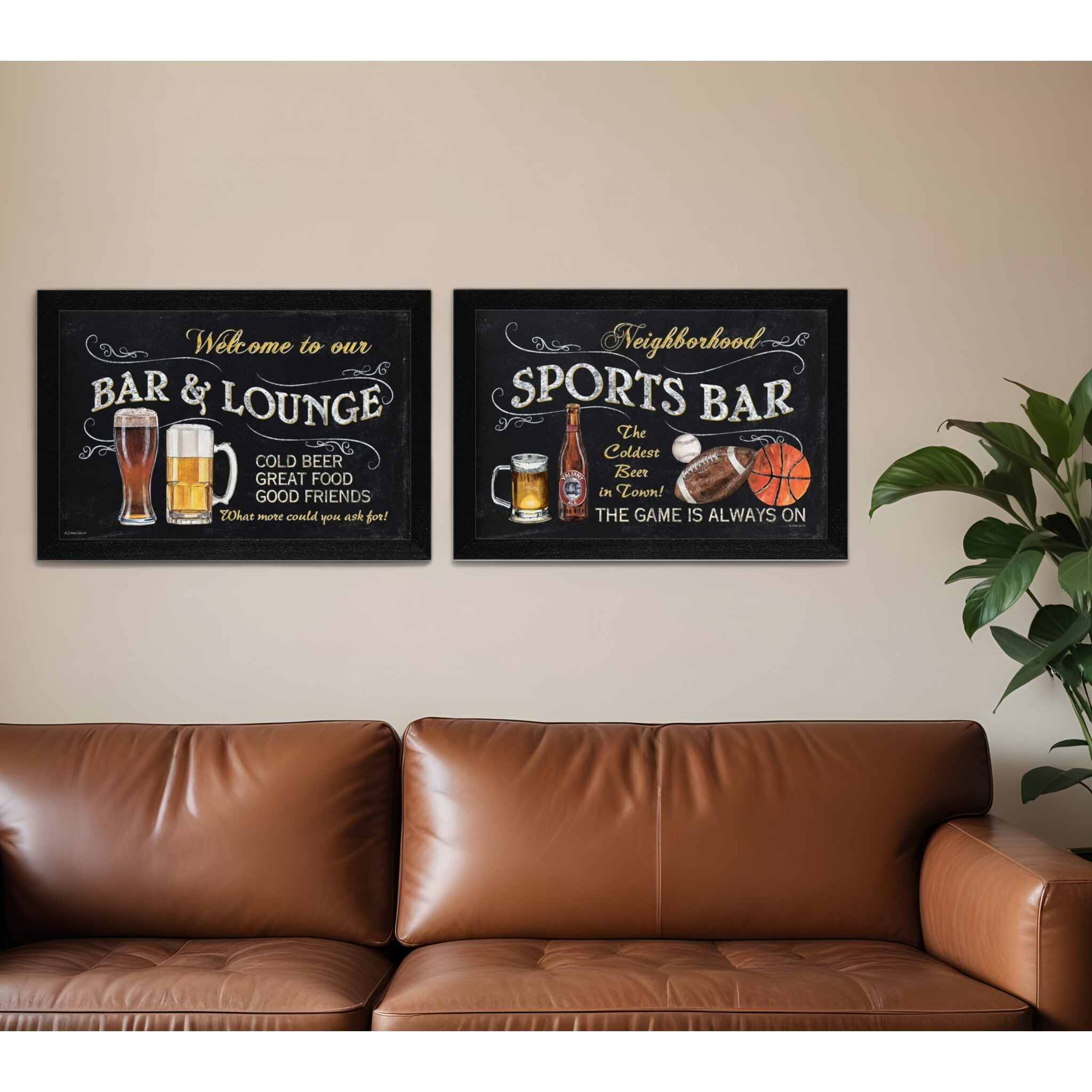 Set Of Two Sports Bar Black Framed Print Wall Art
