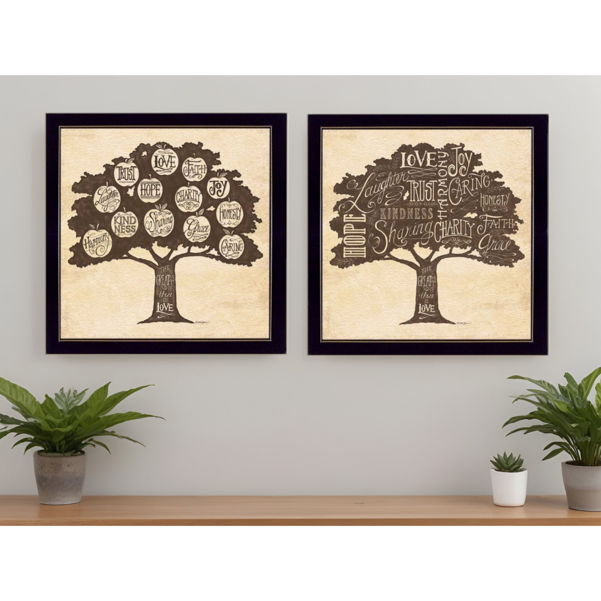 Set Of Two Family Trees Black Framed Print Wall Art