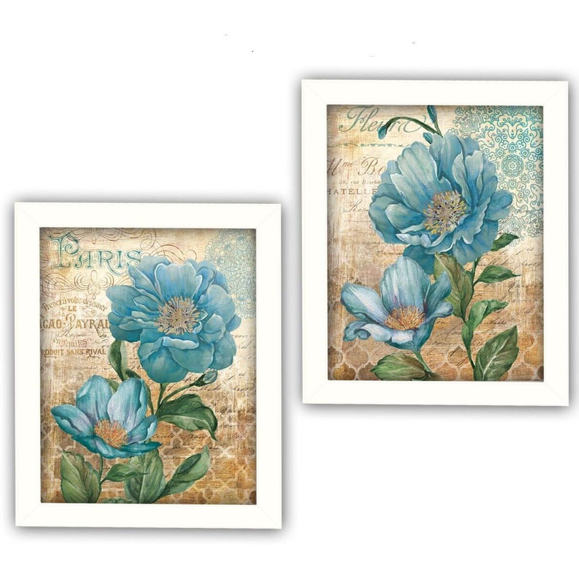 Set Of Two Paris Floral Postcard White Framed Print Wall Art