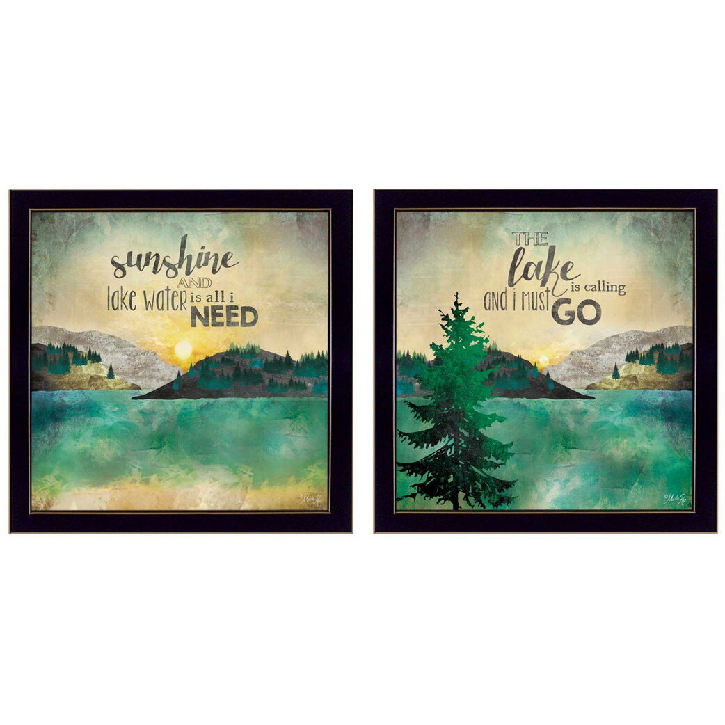 Set Of Two The Lake is Calling Black Framed Print Wall Art