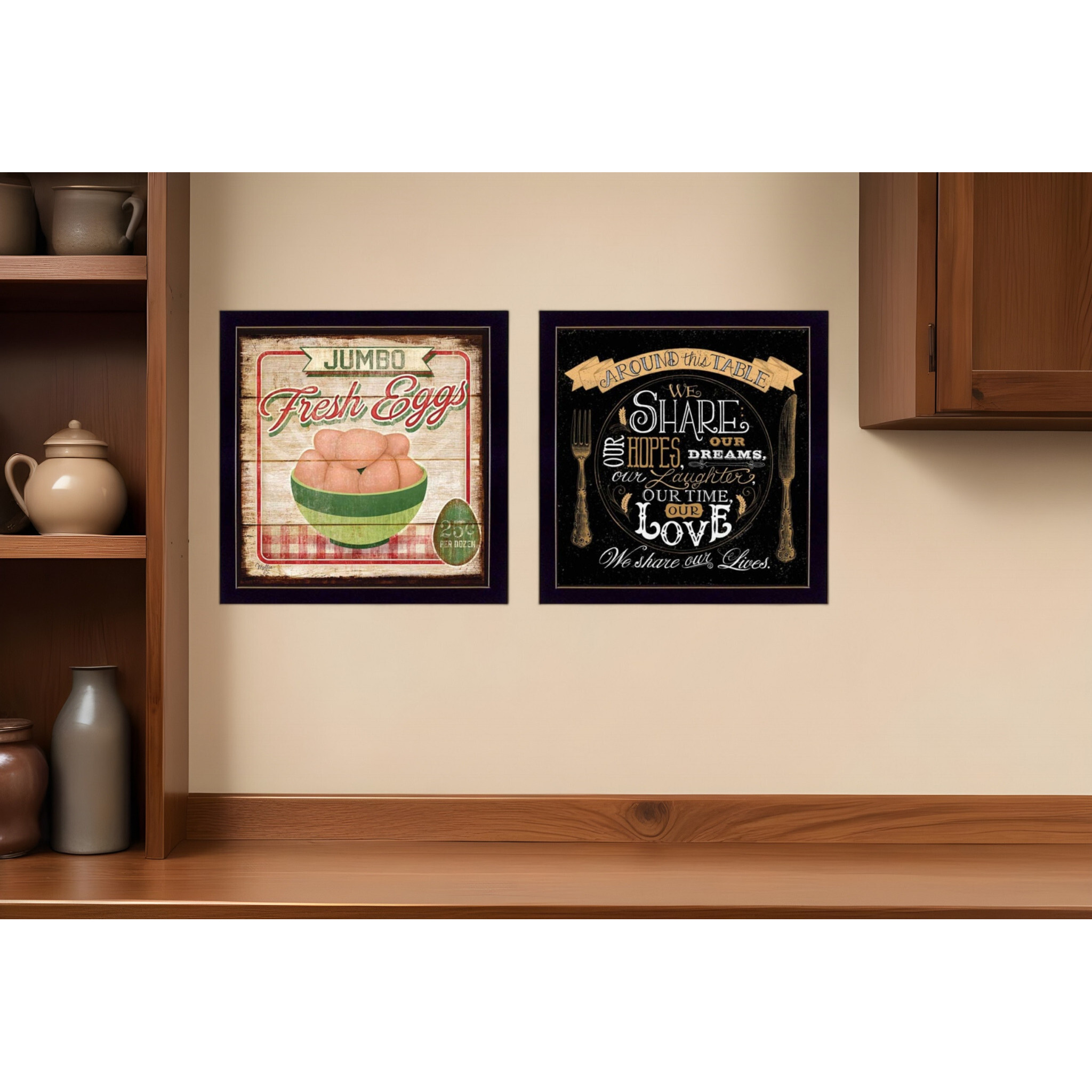 Set Of Two Around the Table Black Framed Print Wall Art