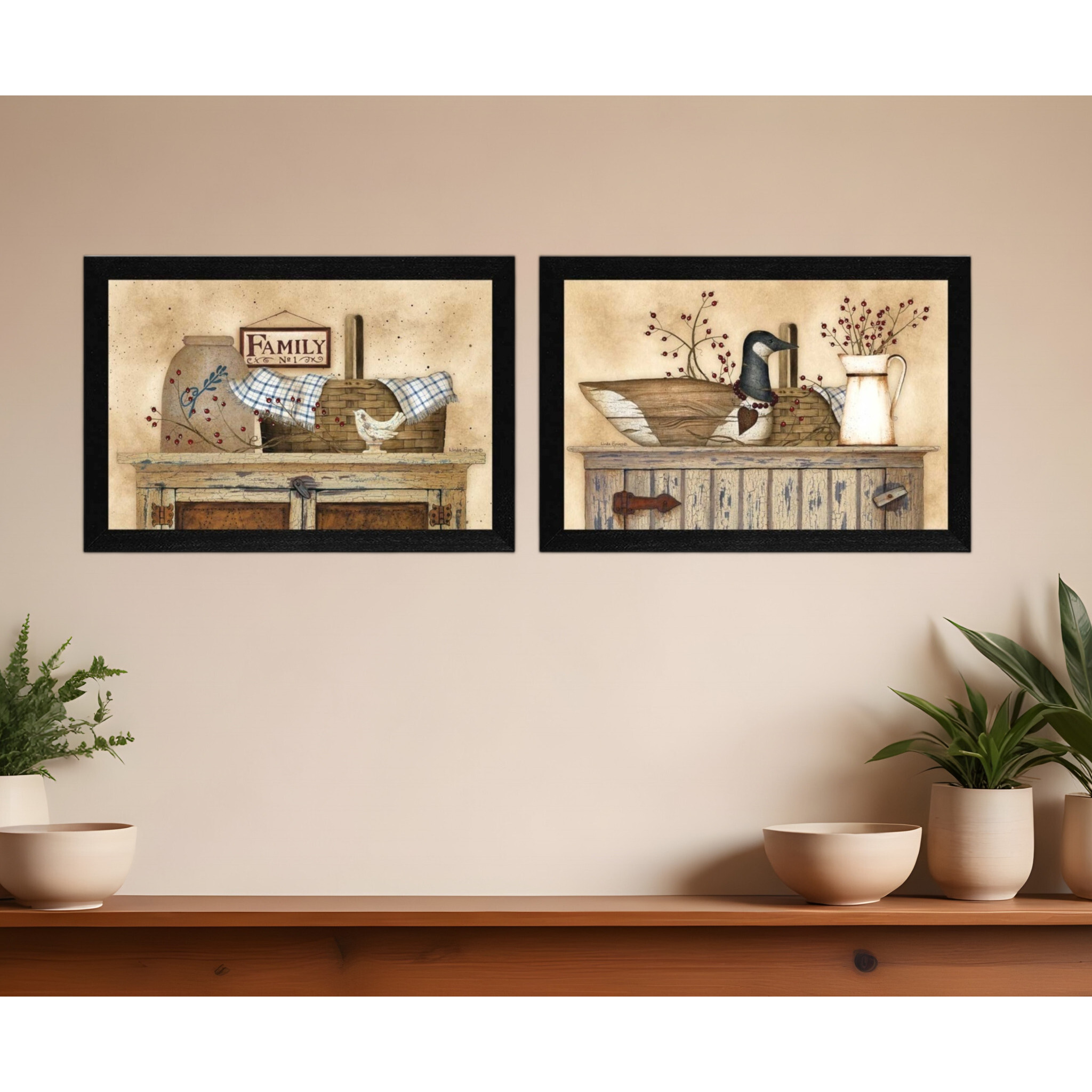 Set Of Two Rustic Still Life Black Framed Print Wall Art