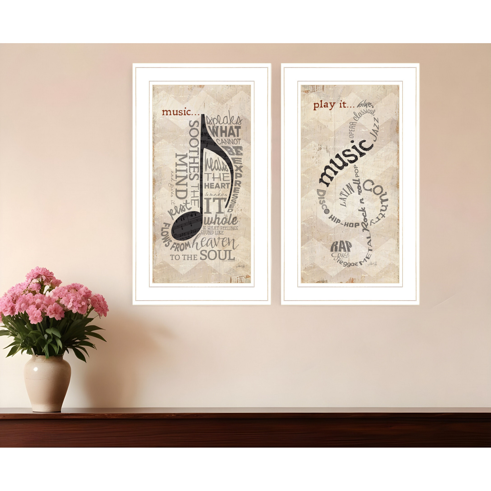 Set Of Two Musical Notes White Framed Print Wall Art