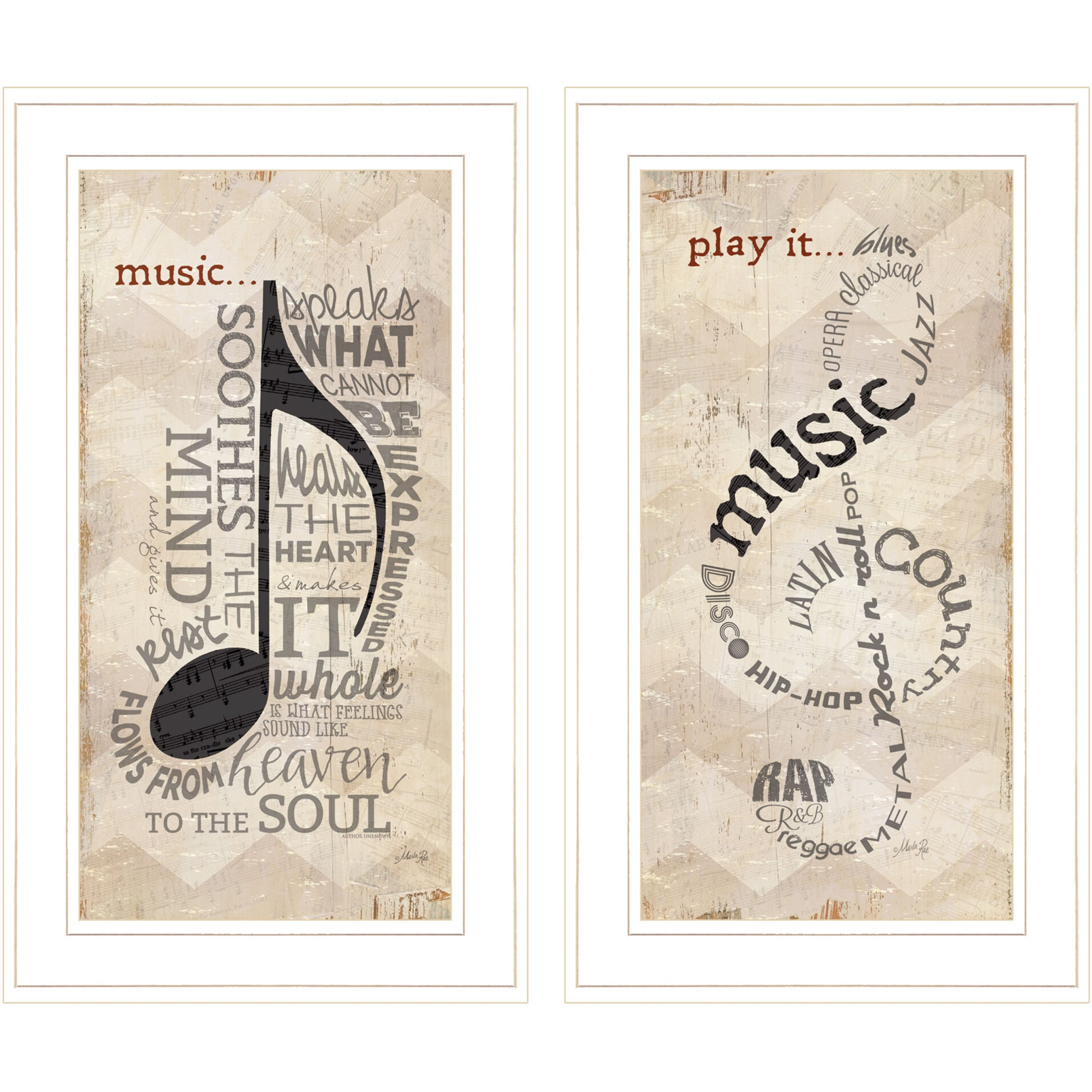 Set Of Two Musical Notes White Framed Print Wall Art