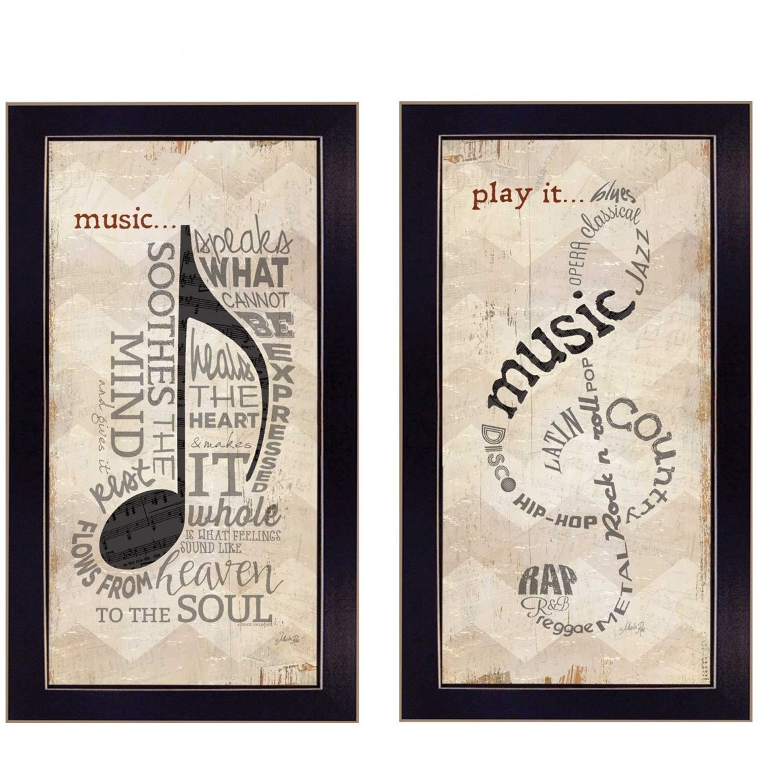 Set Of Two Musical Notes Black Framed Print Wall Art