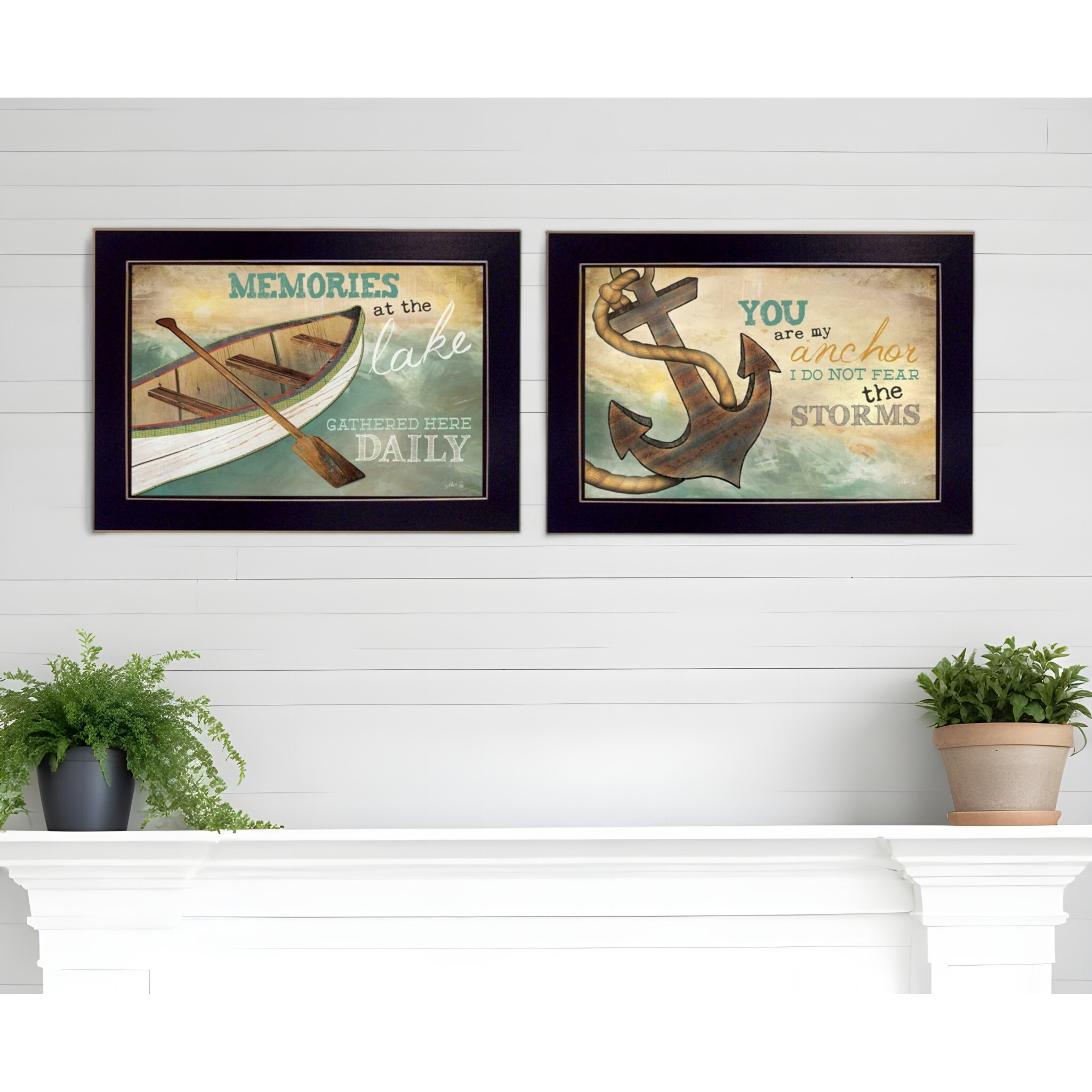 Set Of Two Memories at the Lake Black Framed Print Wall Art