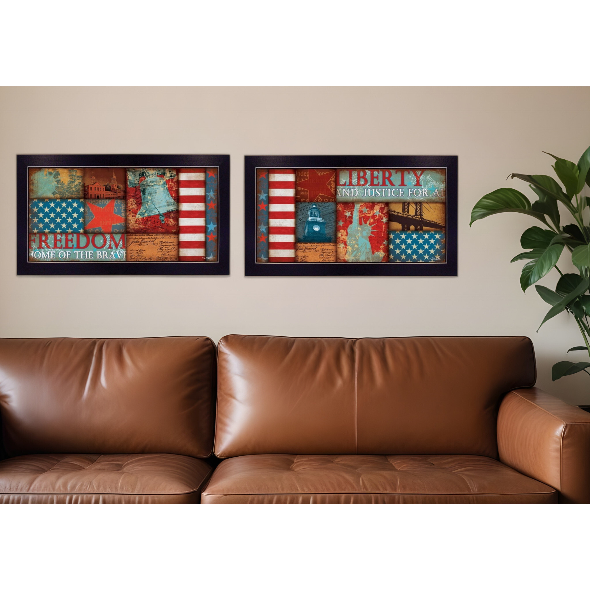 Set Of Two Liberty and Freedom Black Framed Print Wall Art